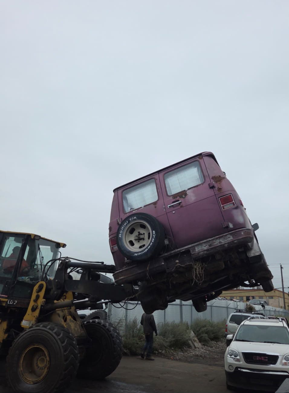 End-of-life vehicle being moved for responsible recycling